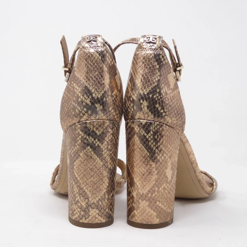 Sam Edelman Womens Yaro Sandals Gold Snakeskin Block Heel Leather Size 10